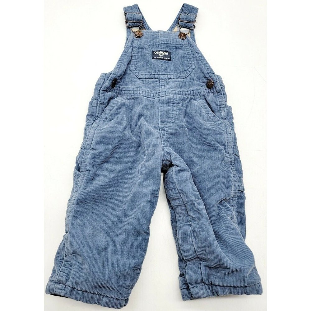 OshKosh B'gosh Blue Plaid Corduroy Vestbak Overalls Bibs Baby Boys Size 9M USA